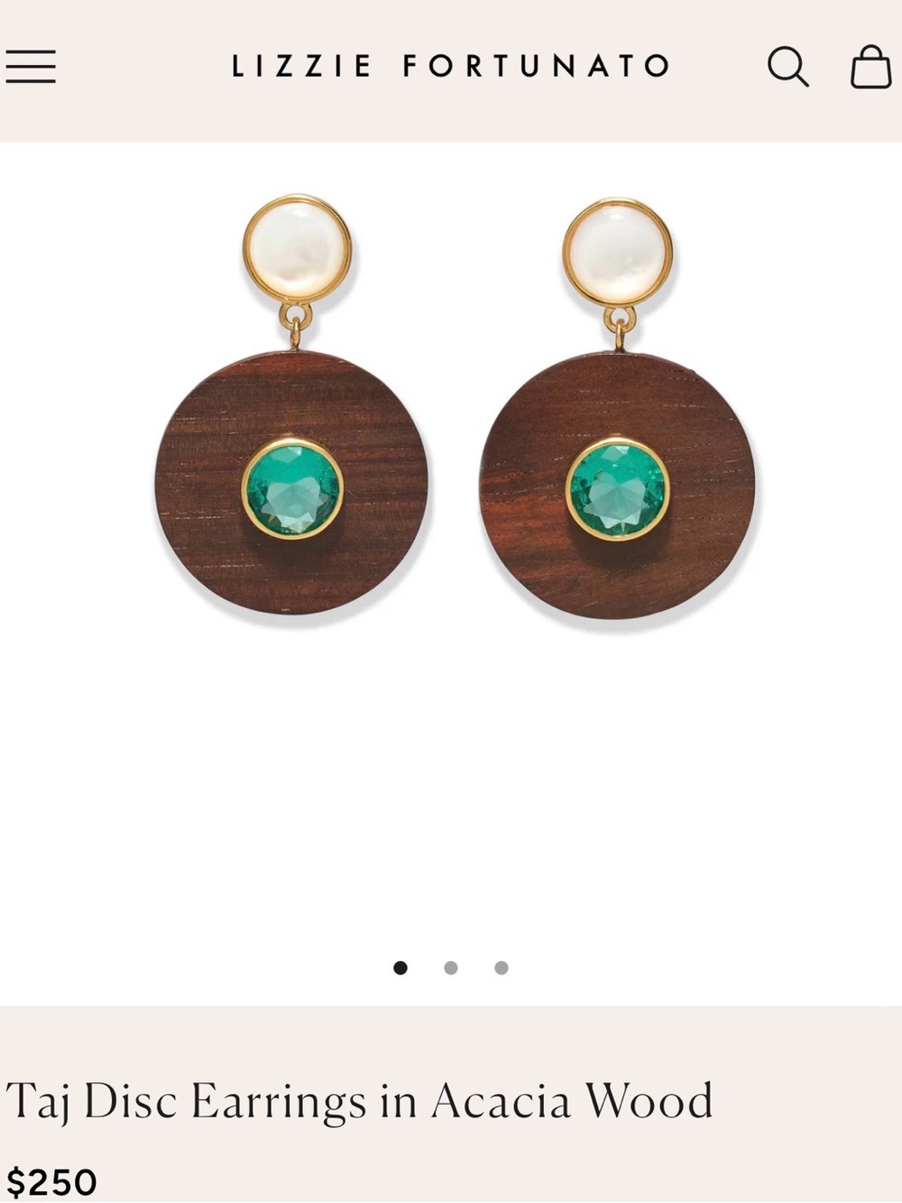 Lizzie Fortunato Emerald and Wood Disc Drop Earrings
